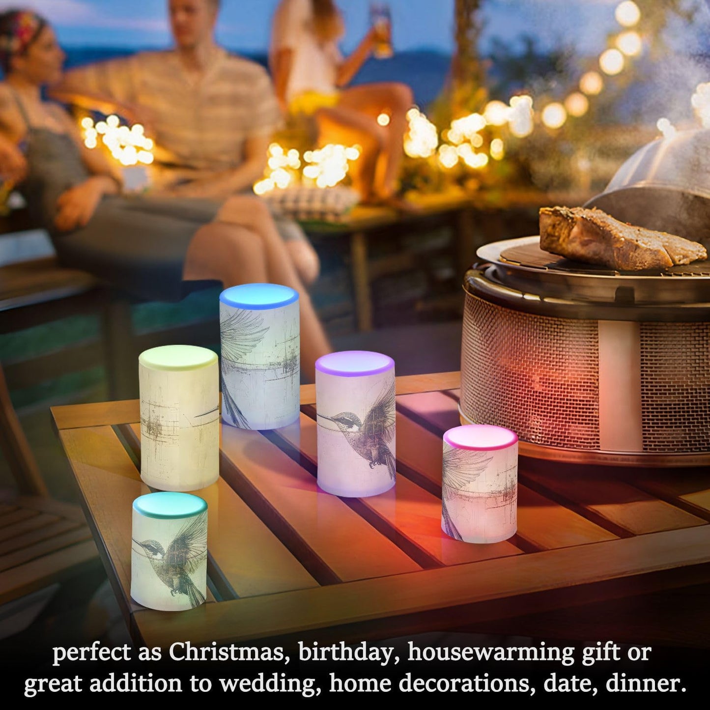 PDZRMY Flameless Candles Hummingbird Asbtract with Remote Set of 2 - No Batteries Included, 3” Battery Candles Flickering with 24 Hours Timer, LED Pillar Votive Candles