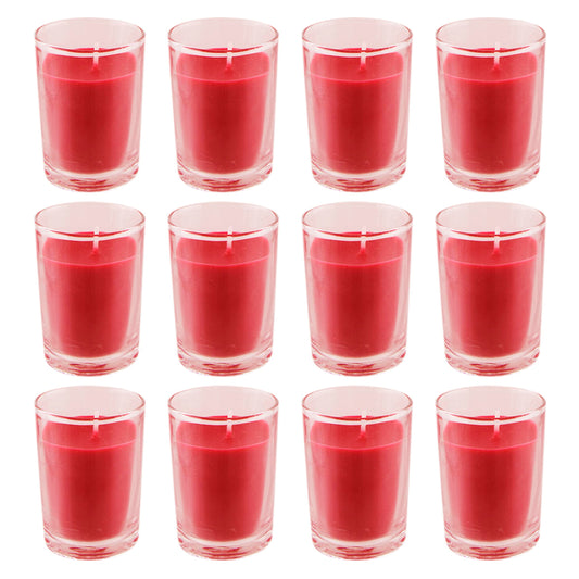 Mega Candles 12 pcs Unscented Glass Red Container Candle, Votive Candles 12 Hour Burn Time 2 Inch x 2.5 Inch, Home Décor, Wedding Receptions, Occasions, Events, Festivities, Meditations, Prayers