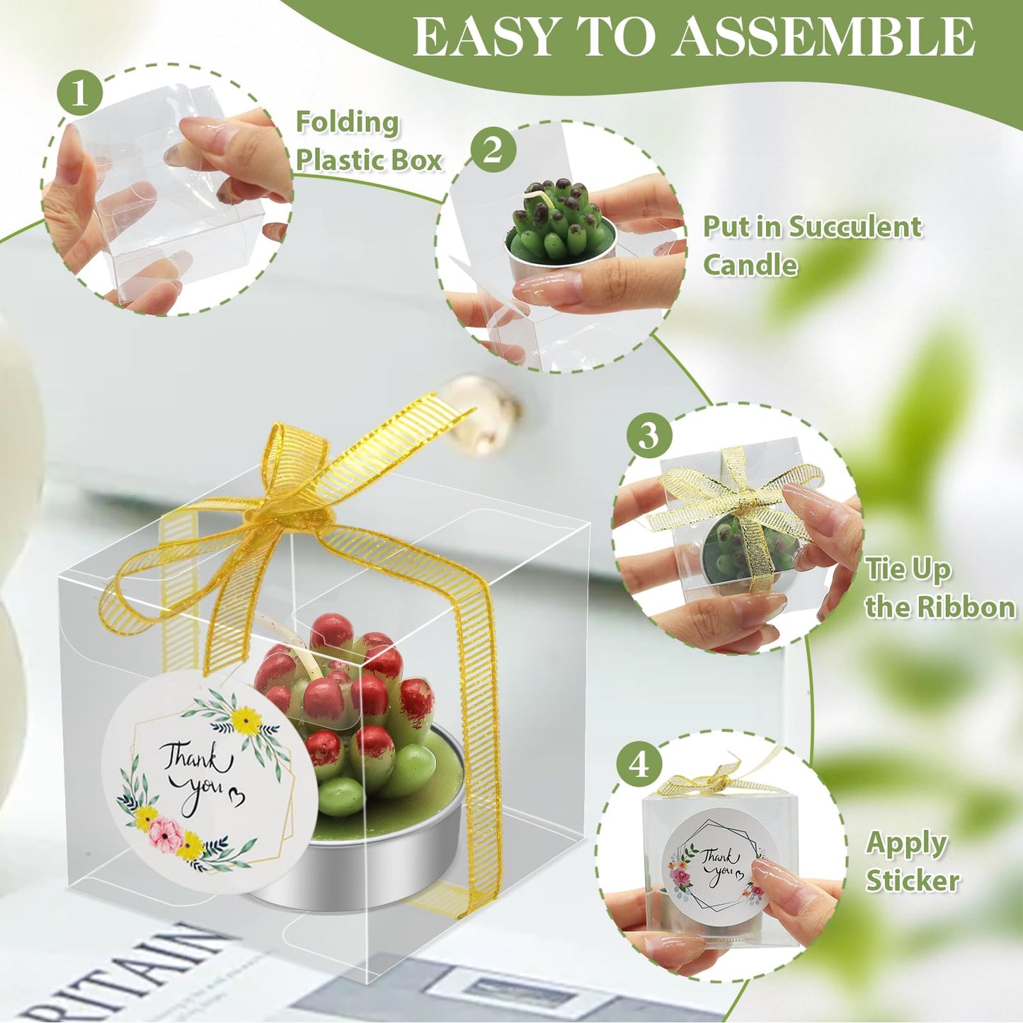 AZEAM 48 Pcs Succulent Candles Party Favors, Bulk Cactus Table Decor for Guests, Mini Tiny Handmade Plant Tealights Candle Decoration Set for Shower Prizes Game Bridal Wedding Home Birthday