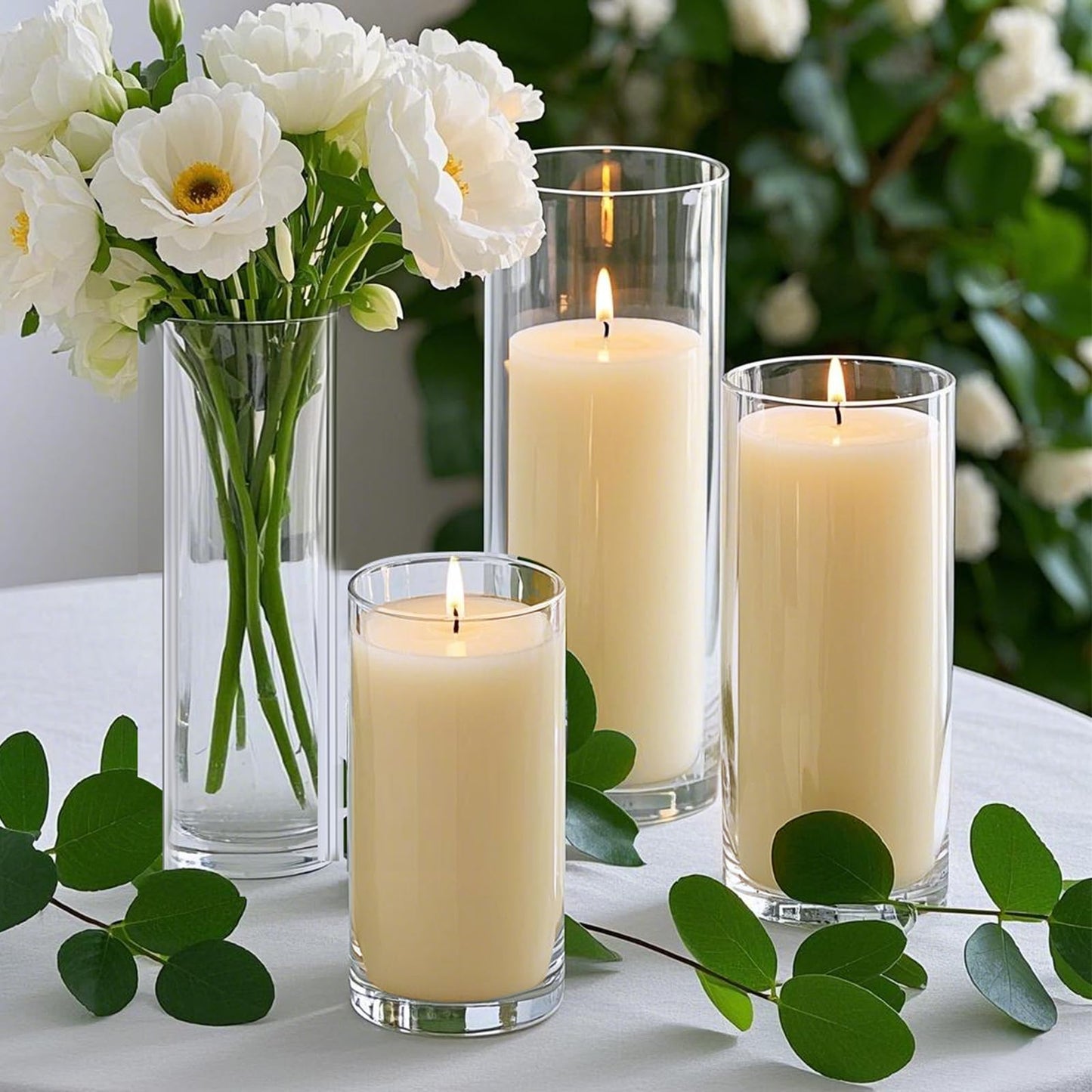 72 PCS Ivory White Pillar Candles with Glass Candle Holders Clear Hurricane Candle Holders Glass Cylinder Vases for Centerpieces Wedding Party, Event, Home Office (36 Candles+36 Candle Hoders)