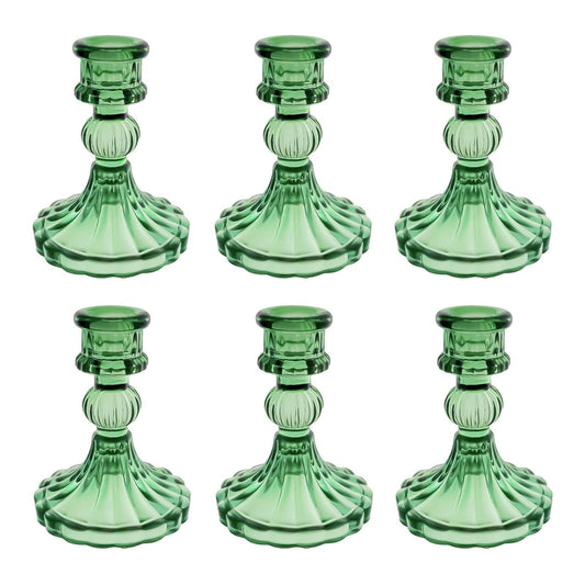 ECHFSM Glass Candlestick Holder,Striped Taper Candle Holders,Set of 6 Candle Stand for Table Centerpieces, Home Decor,Weddings,Festival and Parties (Green Stripe Pattern)
