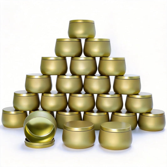 HOMAMAMOON 24 Pack 8oz Glod Candle Tins for Making Candles - Bulk Metal Candle Containers with Lids. Empty Round Candle Jars for DIY & Travel. Shatterproof & Sturdy Vessels for Small Business.