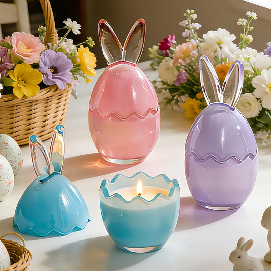 Lanpn 3 Pcs Easter Bunny Candles Gift Set, Spring Easter Scented Candle 6.7", Each 4oz Soy Wax, Decorative Rabbit Shaped Jar Candle for Woman, Party Holiday Home Table Decor, Pastel Color