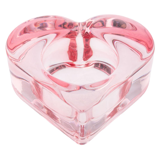 Karma, Glass Heart Tealight Holder, Chunky Glass Candle Holder Votive for Home and Party Decor, Wedding Table Centerpiece, Blush
