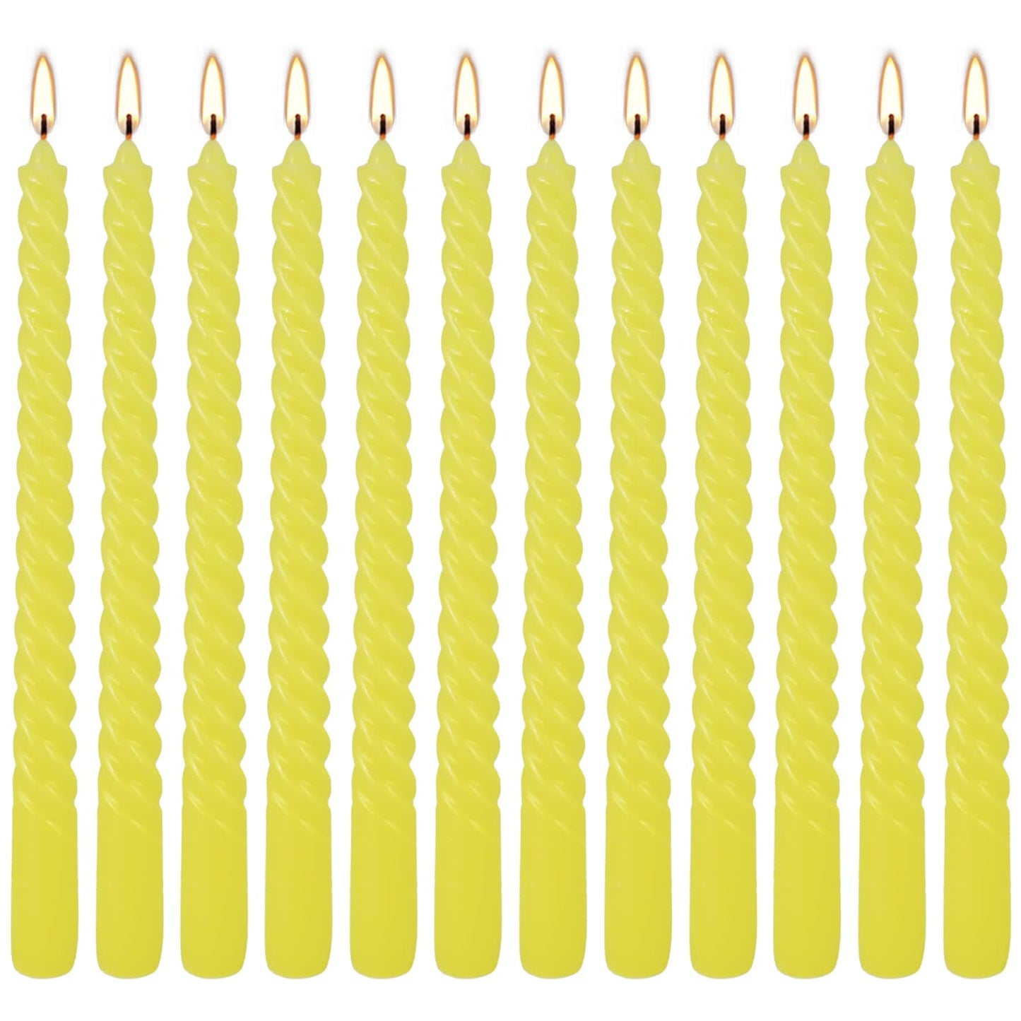 12 Pack 10 inch Yellow Spiral Taper Candles - Dripless, Smokeless, Unscented - 7 Hours Long Burning - Spiral Tall Candlesticks - Perfect for Home Decor, Weddings,Halloween, and Special Occasions.