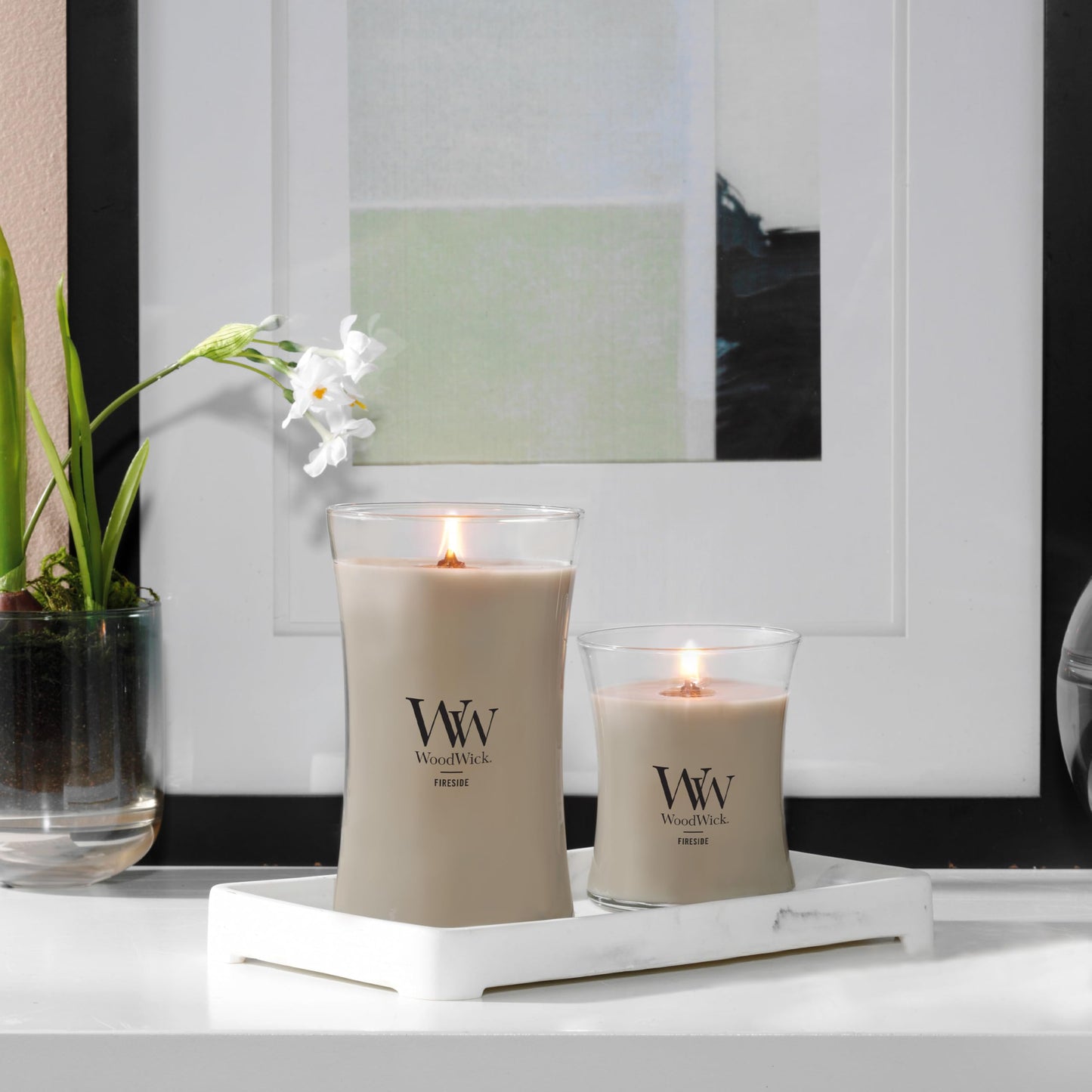 WoodWick Fireside Holiday Candle Gifts for Women and Men, 9.7 oz Medium Hourglass Candle with Crackling Wick