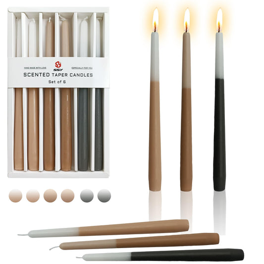 Dripless Candles Scented Candle Sticks - Gedengni 6pcs Gradient Colored Candles Brown Taper Candle Aromatherapy Candles for Dinner Wedding Party Decor Idea (8S-Bluebell)