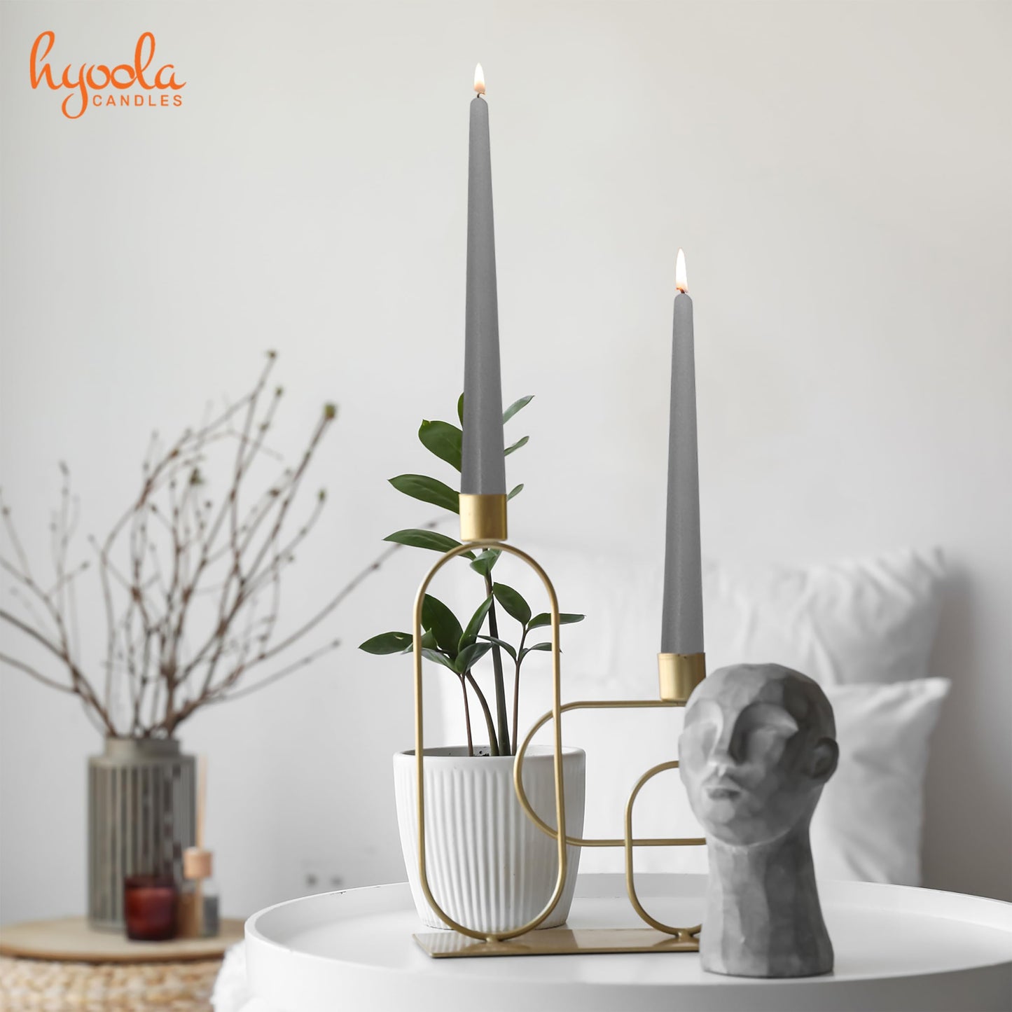 Hyoola Tall Taper Candles - 12 Inch Dark Grey Dripless, Unscented Dinner Candle - Paraffin Wax with Cotton Wicks - 10 Hour Burn Time (Pack of 12)
