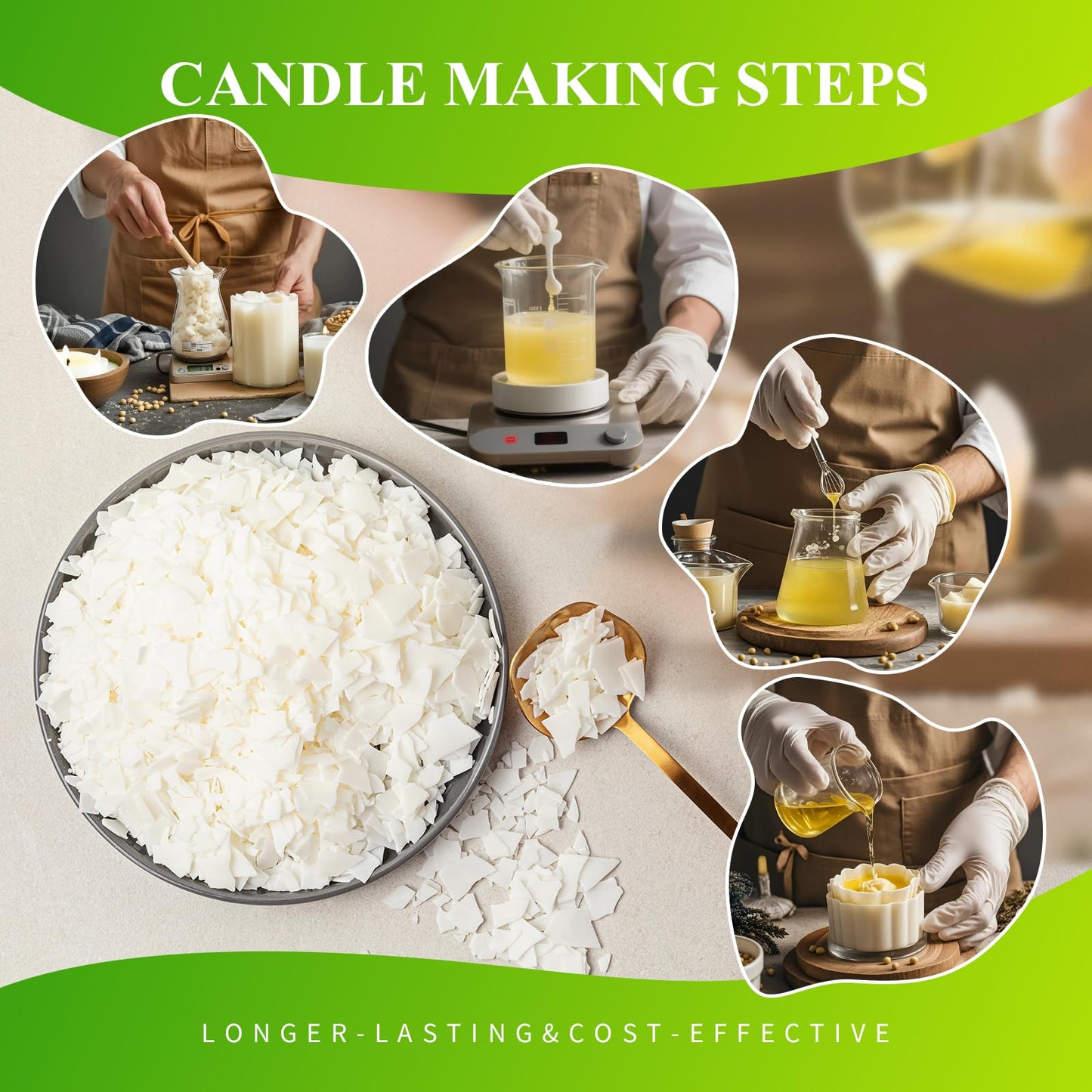 2LB Soy Wax for Candle Making – Natural Soy Wax Supplies for DIY Candles, Container & Tealight Craft Use, Easy Melt and Smooth Finish, Designed for Small Business Makers (890g / 32oz)