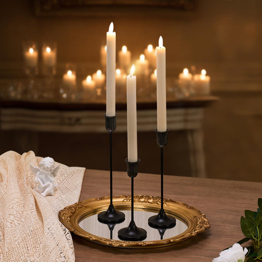 Black Tall Candle Candlestick Holder, 3PCS Taper Pillar Candle Sticks Stand Holders Decor, Centerpiece Dining Table Wedding Festive Fireplace Mantle Vintage Room Decorations, Housewarming Gift