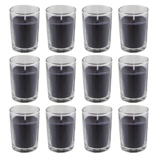 Mega Candles 12 pcs Unscented Glass Black Container Candle, Votive Candles 12 Hour Burn Time 2 Inch x 2.5 Inch, Home Décor, Wedding Receptions, Occasions, Events, Festivities, Meditations, Prayers