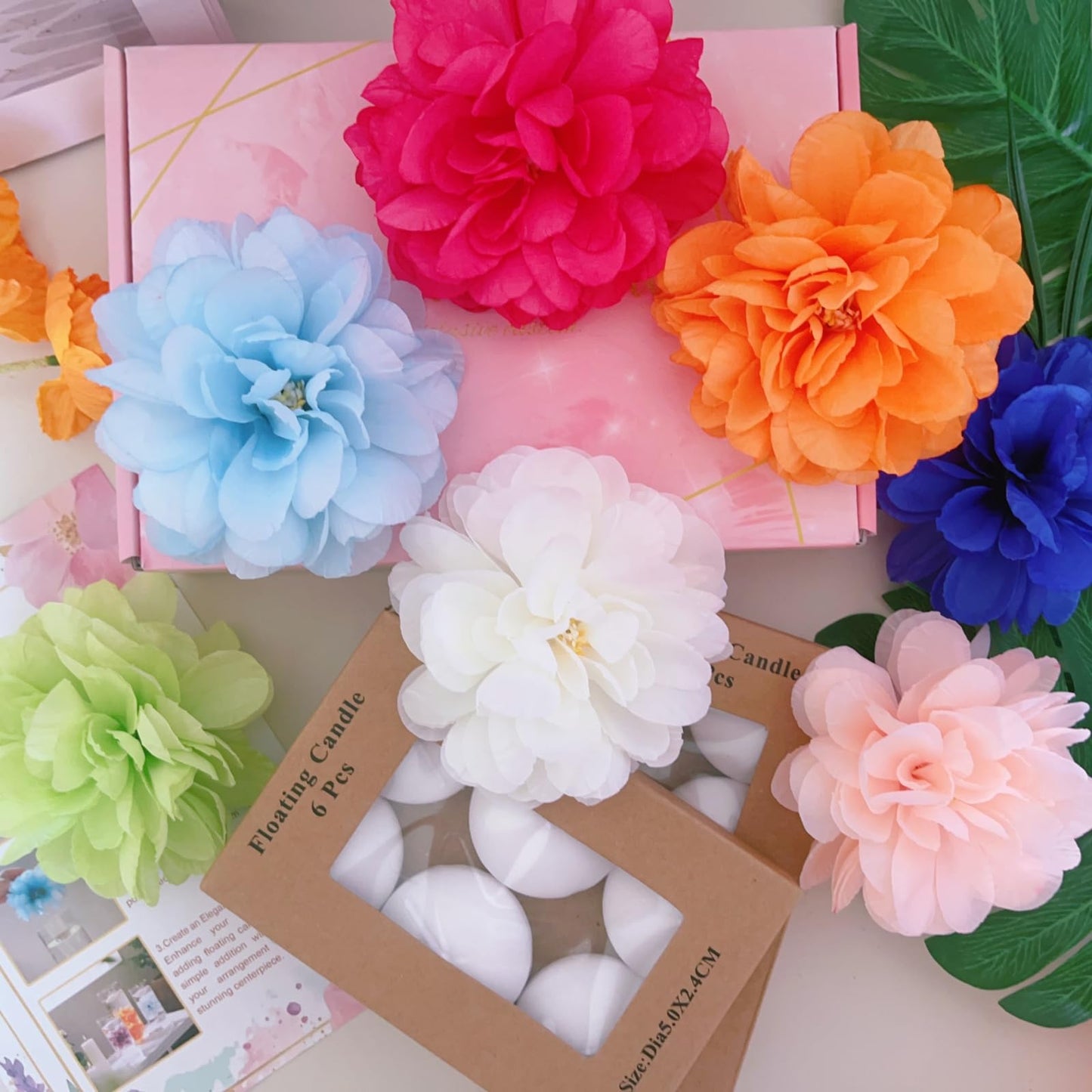 24 Pcs Floating Candles for Centerpieces and Floating Flowers Vase Fillers for Centerpieces Orange Artificial Flowers for Wedding Table Party Home Decoration