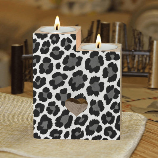 pnyoin Classical Black Animal Skin Candle Holders Gift for Women Wooden Heart Candlestick Personalized Christmas Birthday Graduation Friendship Gifts Home Wedding Dinning Party Decorative