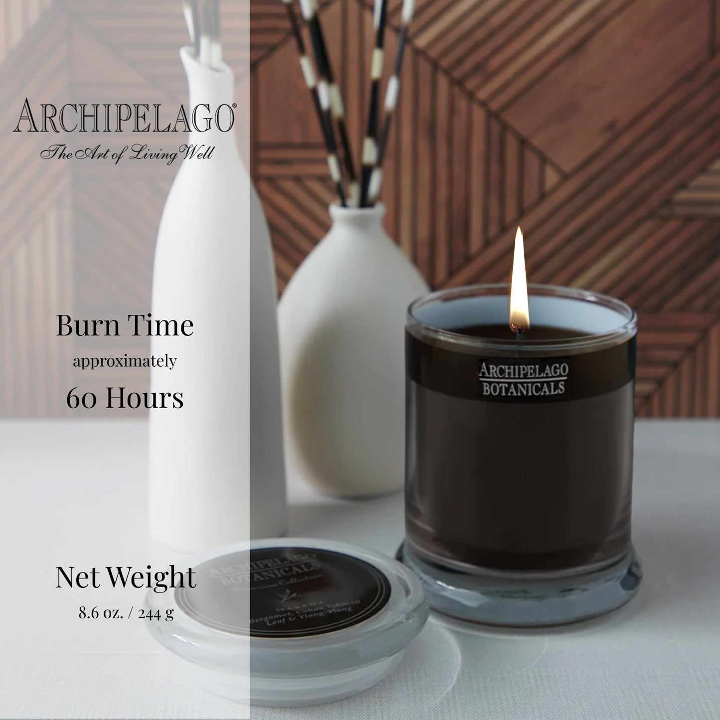 Archipelago Botanicals Havana Glass Jar Candle, Bergamot, Tobacco Flower and Ylang Ylang Scent, Lead-Free Candle Wicks, Burns Approx. 60 Hours (8.6 oz) (Pack of 2)