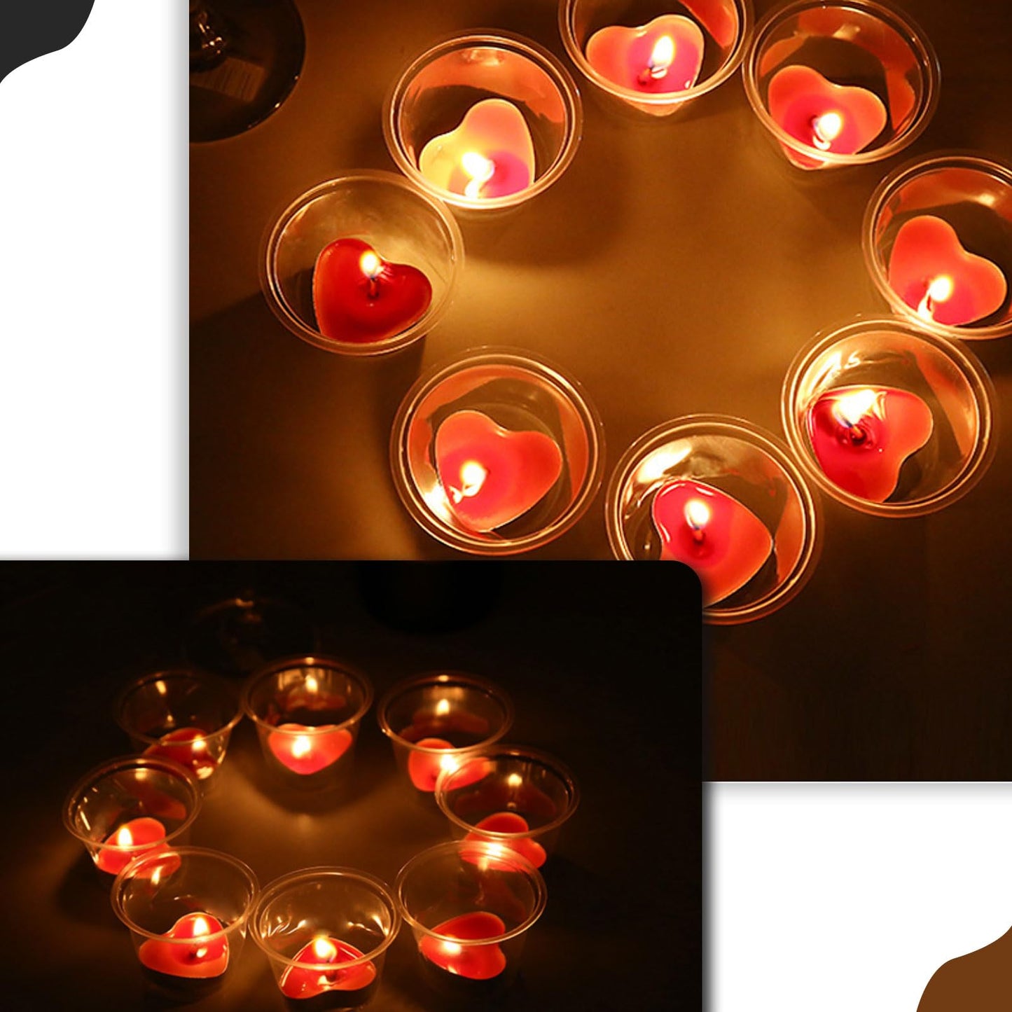 Heart Shaped Tealight Candles 50 Packs,25 * 2 Layers Romantic Love Unscented mokeless for Dinner Home Wedding (Pink)