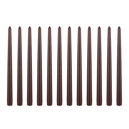 Mega Candles 12 pcs Unscented Brown Taper Candles, Hand Poured Wax Candle 12 Inch x 7/8 Inch, Home Décor, Wedding Receptions, Centerpieces, Occasions, Events, Romantic Dinners, Prayer, Holders