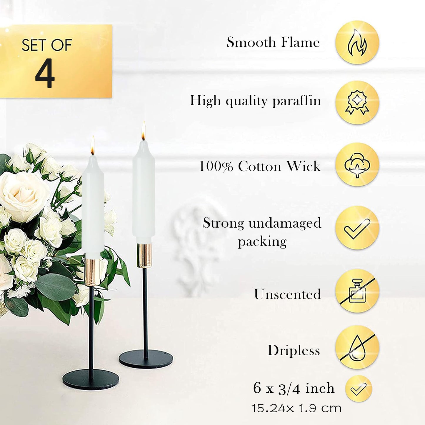 LPUSA Beeswax Taper Candles Short Candle Sticks Unscented Dinner Candle Dripless for Home Decor,Set of 4,Yellow