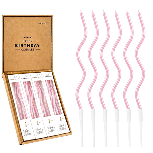 PHD CAKE 24-Count Pearl Pink Spiral Long Thin Birthday Candles, Cake Candles, Birthday Parties, Wedding Decorations, Party Candles