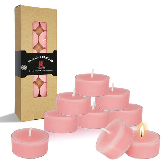 Cherry Blossom Scented Tealight Candles, Pink Scent Tea Lights Candles Clear Cup, 24 Pack Colored Tealights Candle, 6 Hour Burn Time Tea Candles for Party, Decor, Spa, Shabbat