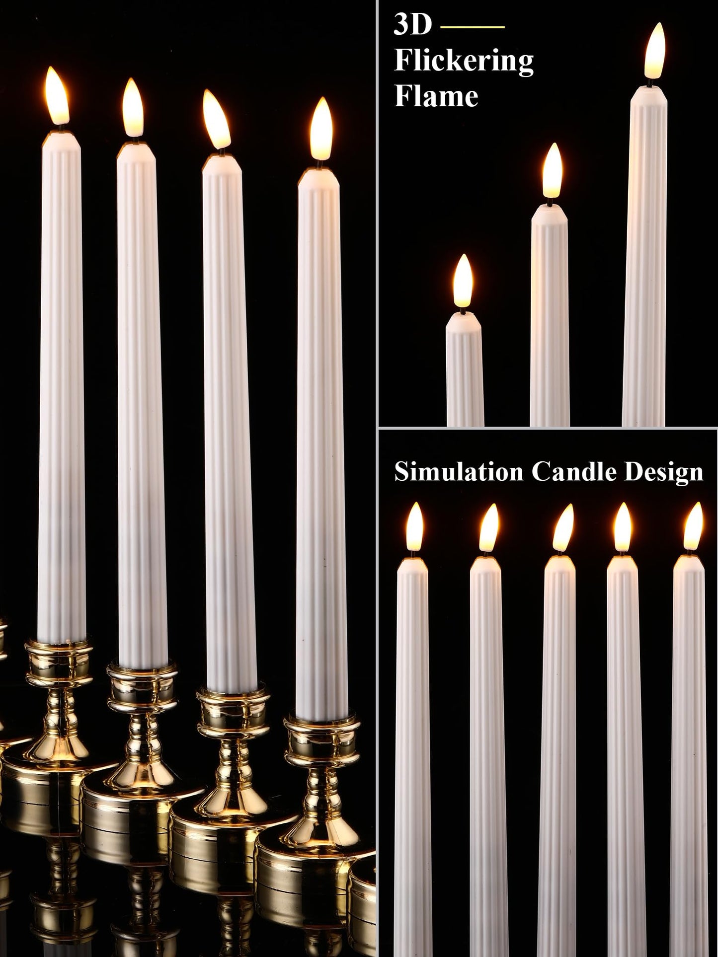 Funtery 48 Pcs Flameless LED Taper Candles Battery Operated Candles Bulk Realistic LED Candlesticks Flickering for Wedding Church Graduation Party Home Decor(White,Romantic Style)