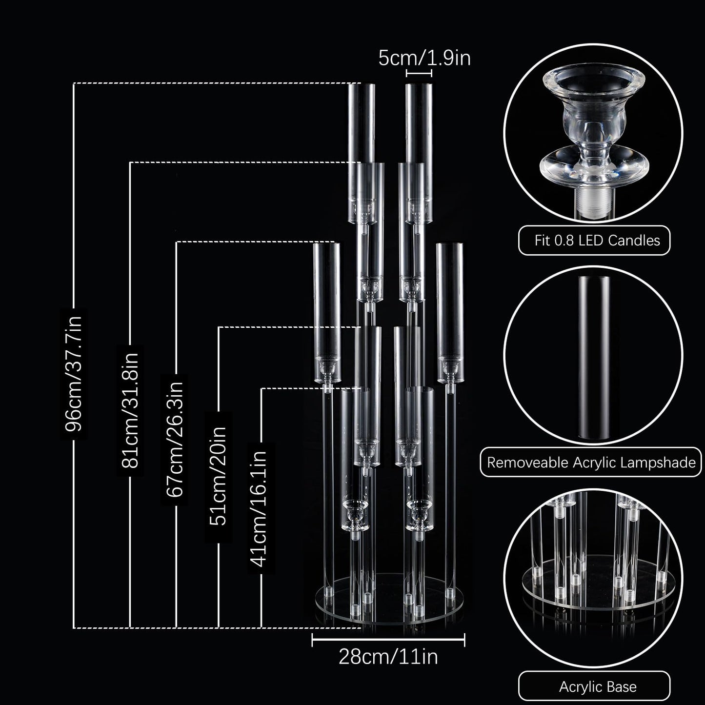 6PCS Candelabra 10 Arm Centerpieces for Tables Acrylic Bulk,Clear Floor Candle Holder for Wedding Candle Sticks Holder Decor for Baby Shower Party Event candelabros para centros de mesa