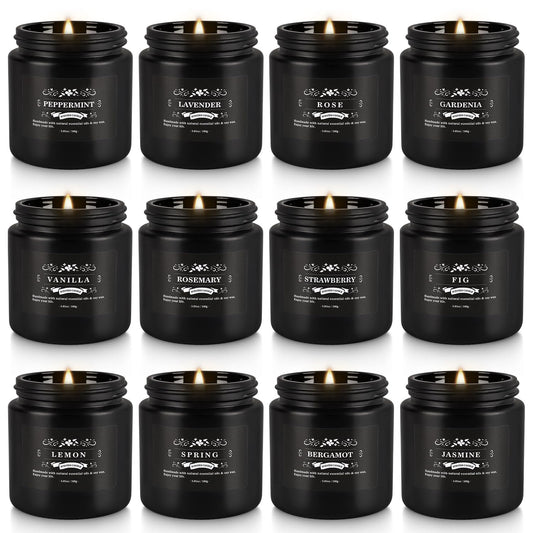 Howemon Scented Candle Set 12 Pack,Black, Candle for Home Scented, Odor Eliminating, Stress Relief, Long Lasting Soy Wax Gift Set