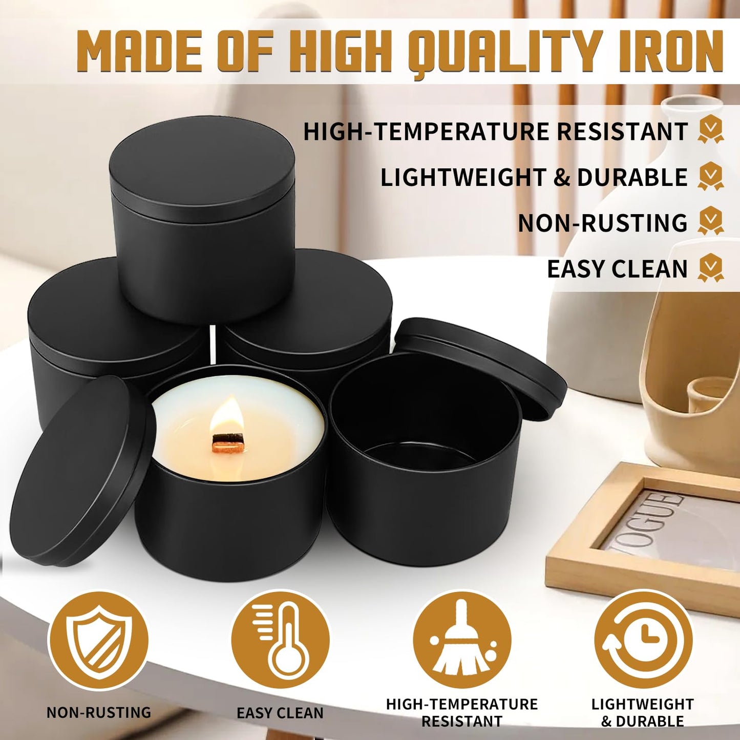YJHSS 24-Pack 4oz Candle Tins with Lids, Metal Candle Jars for Candle Making, Empty Containers Vessels Bulk for Small Business & Beginners DIY Storage -Black