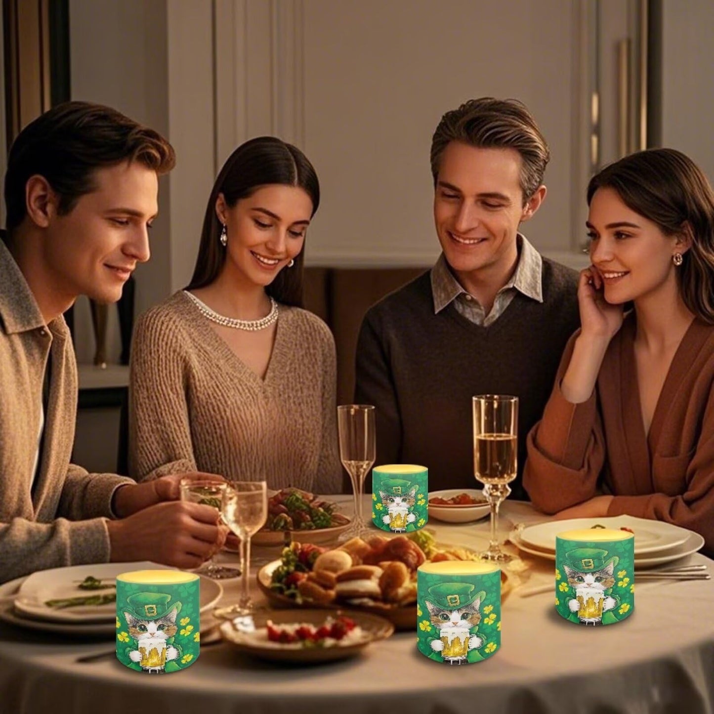 Merkmak St Patrick's Day Flameless Candles with Remote Battery Operated LED Pillar Candles with Timers Tea Lights for Party Home Living Room Decor, Cat Shamrocks Print