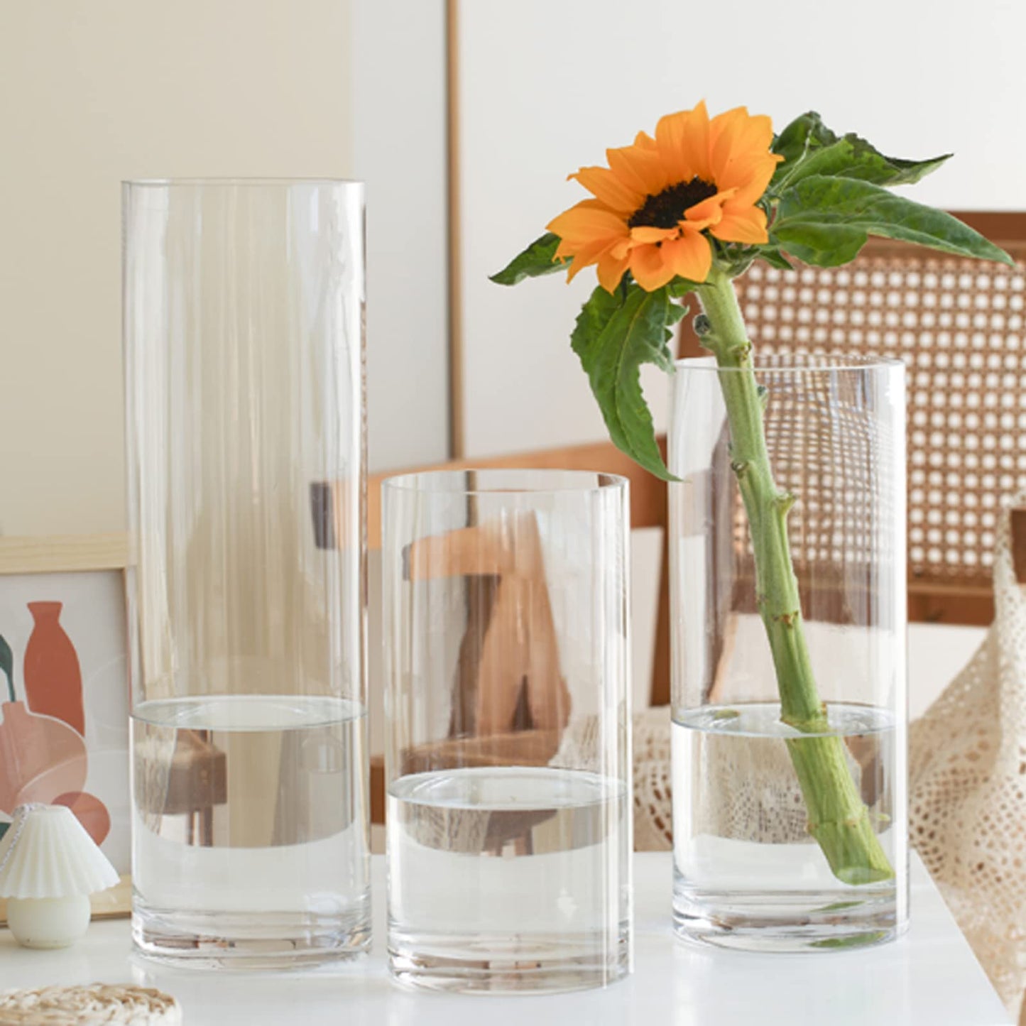 EylKoi Cylinder Vase Bulk Clear 40 Pack Cylinder Vases for Centerpieces Glass Vases for Flowers Hurricane Floating Candle Holder, Home Decor Wedding, 4''+6''+8''+10''(High)