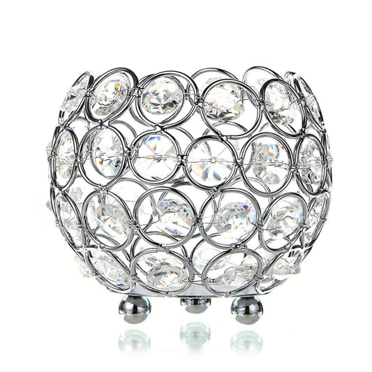 OwnMy 10cm Crystal Bowl Votive Candleholder Sparkly Tea Light Candle Holders Candle Lanterns Decorative Candelabra Vase for Christmas New Year Wedding Table Centerpieces (Silver Tone)