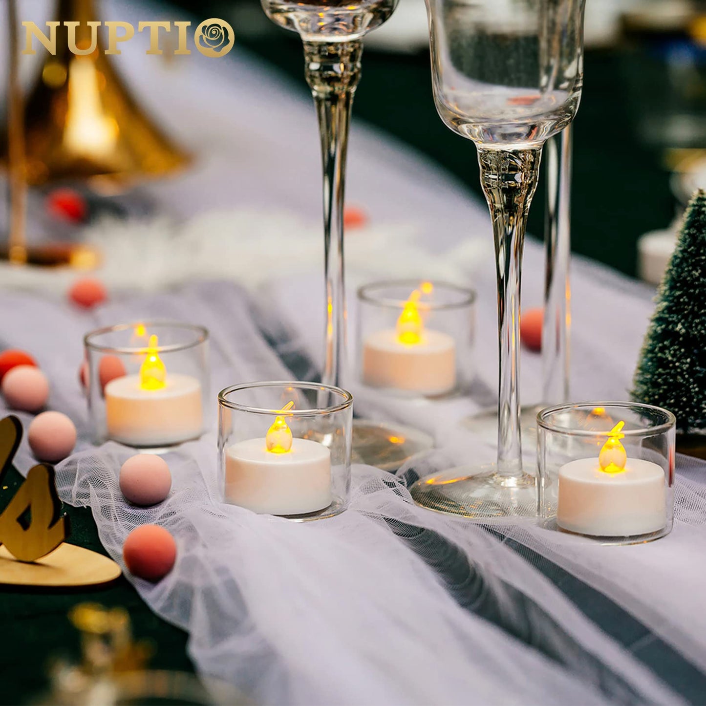 NUPTIO Glass Votive Candle Holders: Set of 12 Clear Tea Light Holders - Mini Floating Candleholders for Home Christmas Thanksgiving Party Table Centerpieces Decor (1.8 x 1.57 inch)
