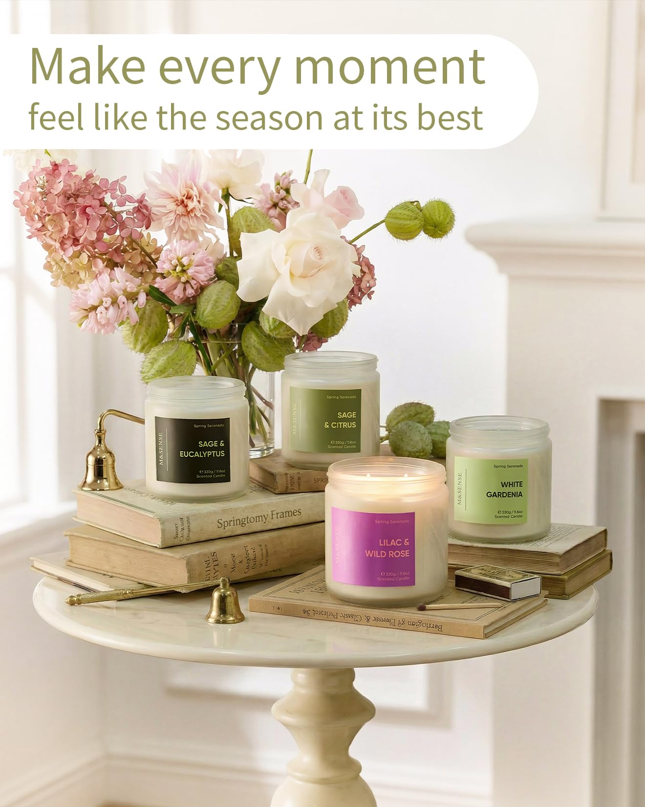 M&SENSE Lilac Wild Rose Scented Candle, 11.6oz 70-Hour Burn, 2-Wick Non-Toxic Natural Soy, Aromatherapy for Home, Gift for Women & Mom for Easter & Spring Refresh