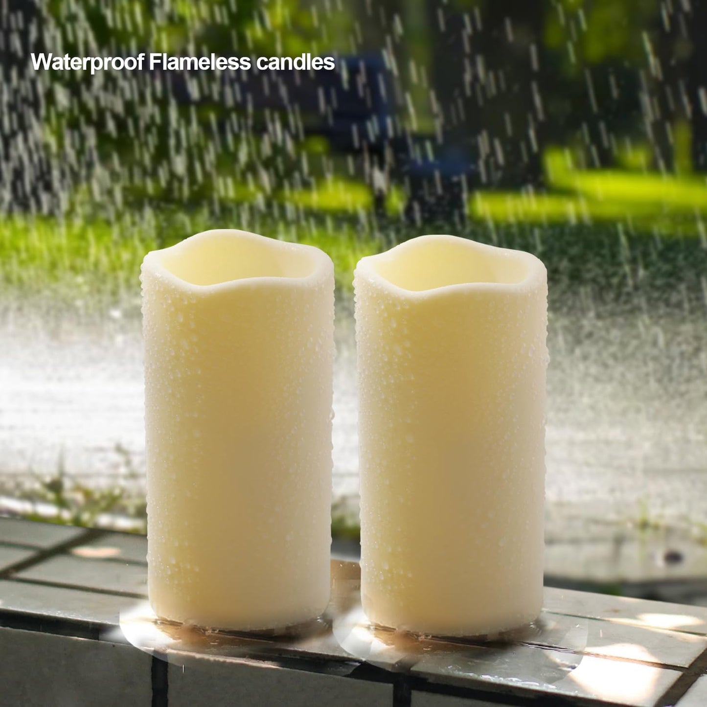 Biyanuo 12PACK Outdoor Plastic flameless Candles with Remote Control and Timer, LED Flickering Battery Operated Electric Pillar Candles (D3 xH5.5) for Camping, Weddings, Home Decoration