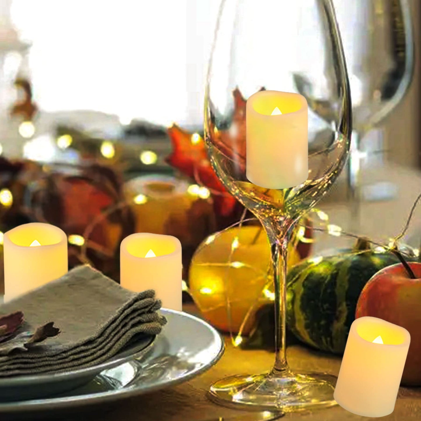 Yakpo 36 Pack 1.5" x 2" Flameless Votive Candles Battery Operated, Flicker LED Tea Lights Electric Flickering Outdoor Fake Candle Bulk for Wedding Halloween Pumpkin Light Christmas Home Decorations