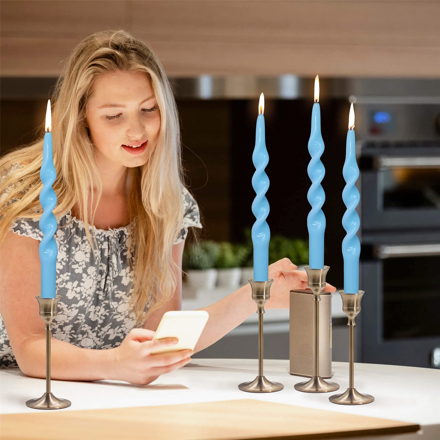 Gedengni Blue Candlesticks Spiral Taper Candle - Set of 2 Cute Candle Sticks 10 Inch Long Tapered Candles Twisted Candlestick for Anthropologie Home Dinner Decor Wedding (1D-Blue)