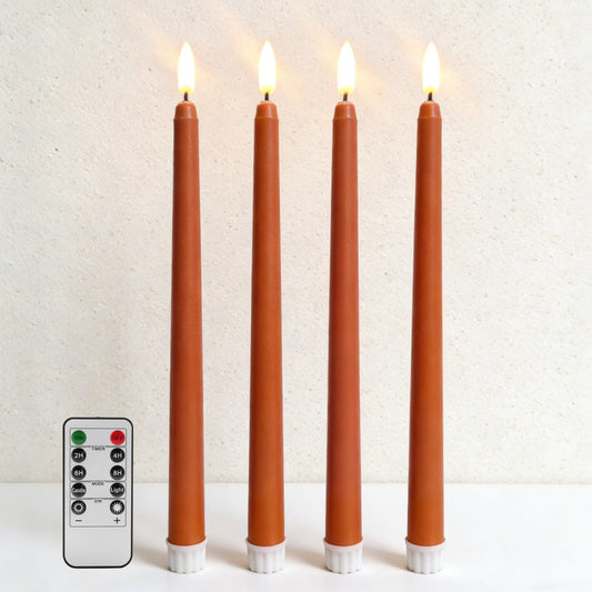 Ni-JASW Orange Flameless Taper Candles with Remote, Flickering Battery Powered Holiday LED Candlesticks Set of 4