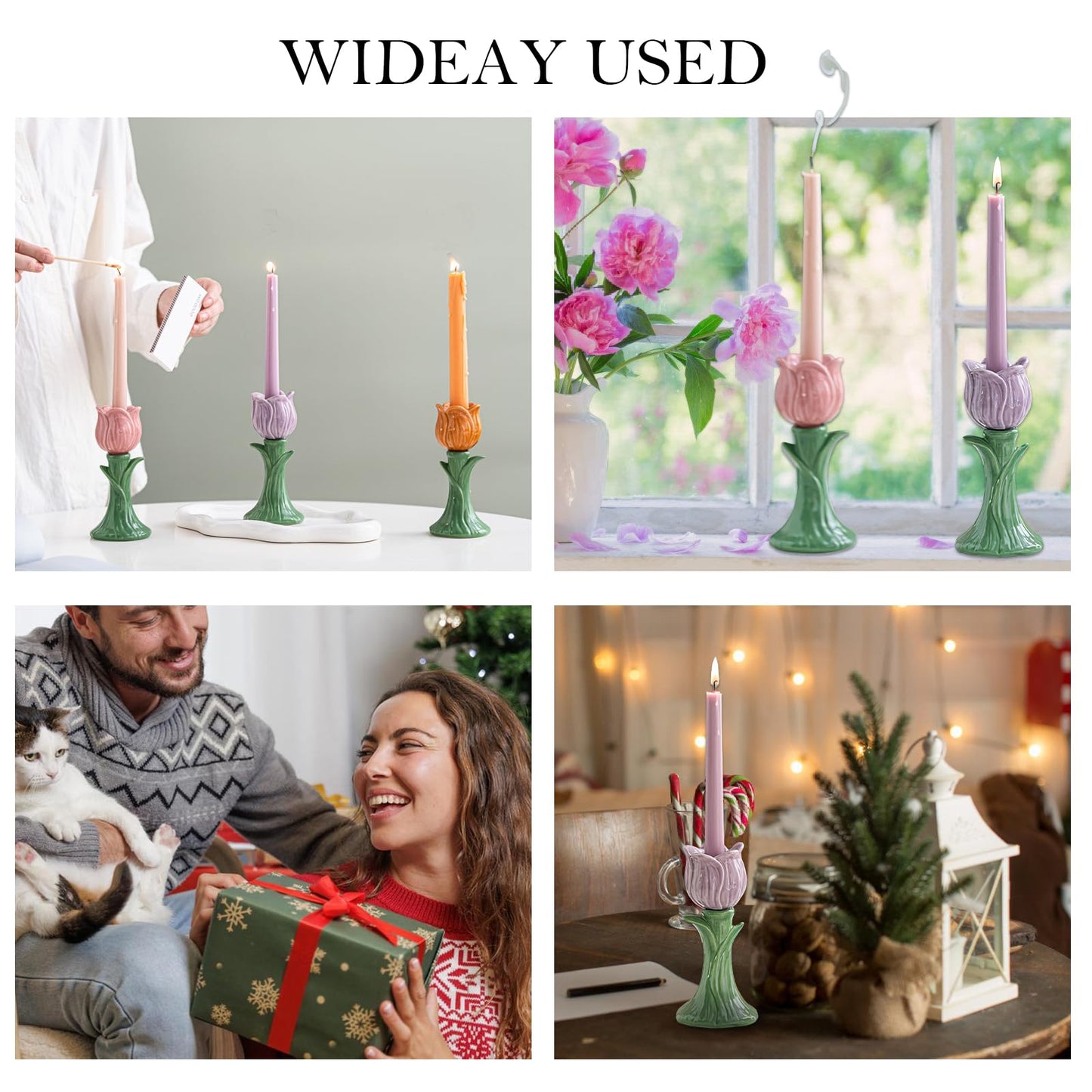 Ceramic Candlestick Holder， Candle Holder for Taper Candles,Incense, Santo Palo, Halloween Christmas Wedding Parties, Dining Room Home Decoration Display (Purple)