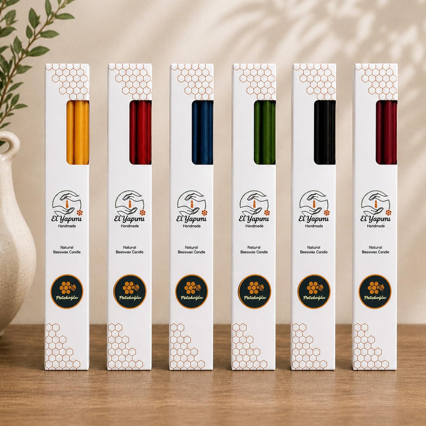 Petekoğlu 15-Pack Beeswax Wish Candles – Handcrafted, Drip-Free, Smoke-Free Slim Taper Candles for Rituals, Meditation, Birthday & Home Décor – Natural Honey Scent 7.87” x 0.24” (Green)
