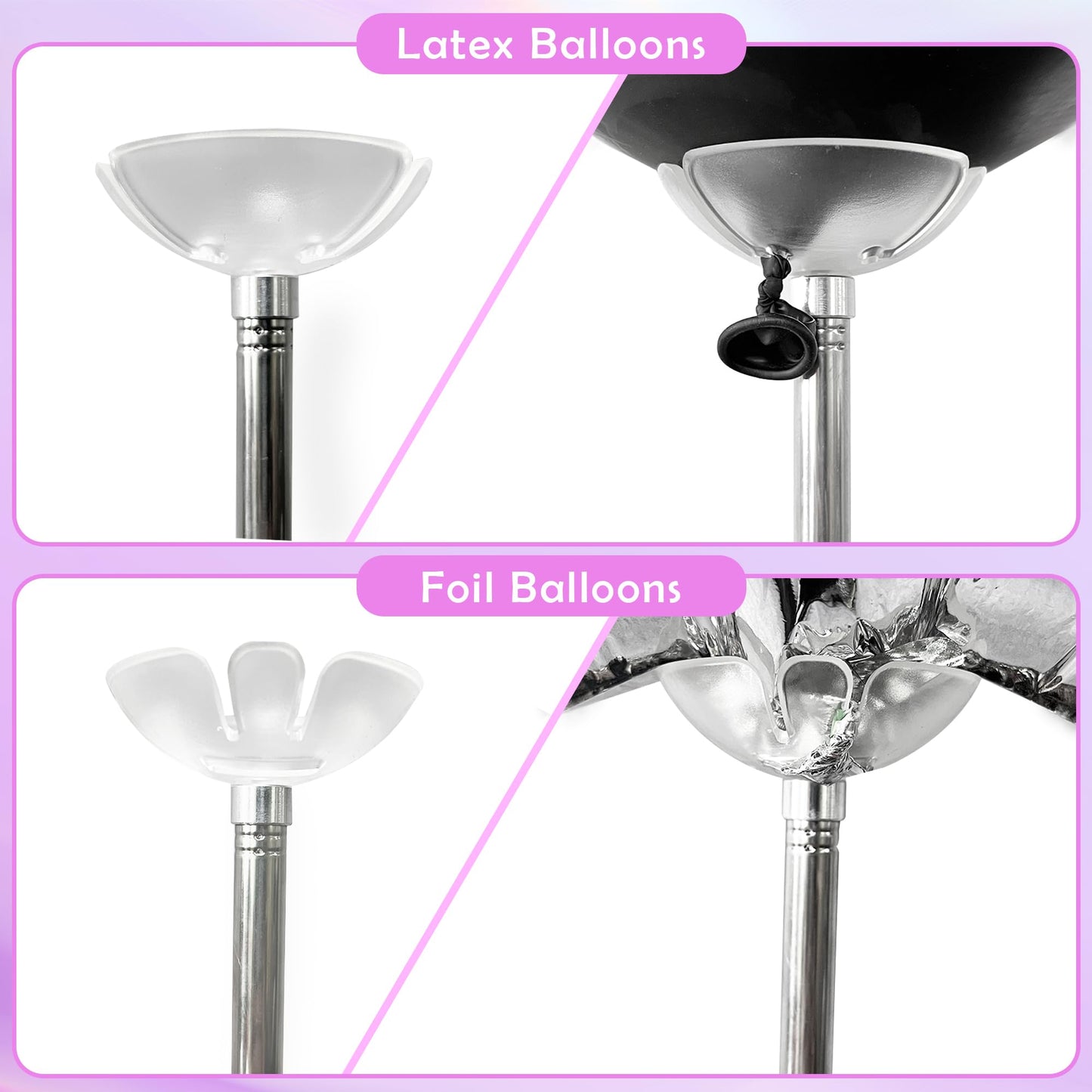 TEKXYZ Telescoping Balloon Stand Set of 4, 1.5ft to 7ft Free Adjustable Metal Balloon Column Stand for Party Decorations