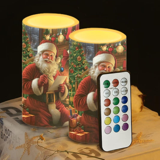 Luarisgur Santa Claus Flickering Flameless Candles Christmas Battery Operated Candles with Remote Control Color Changing LED Pillar Candles Party Table Decorations for Dining Room Bedroom Home