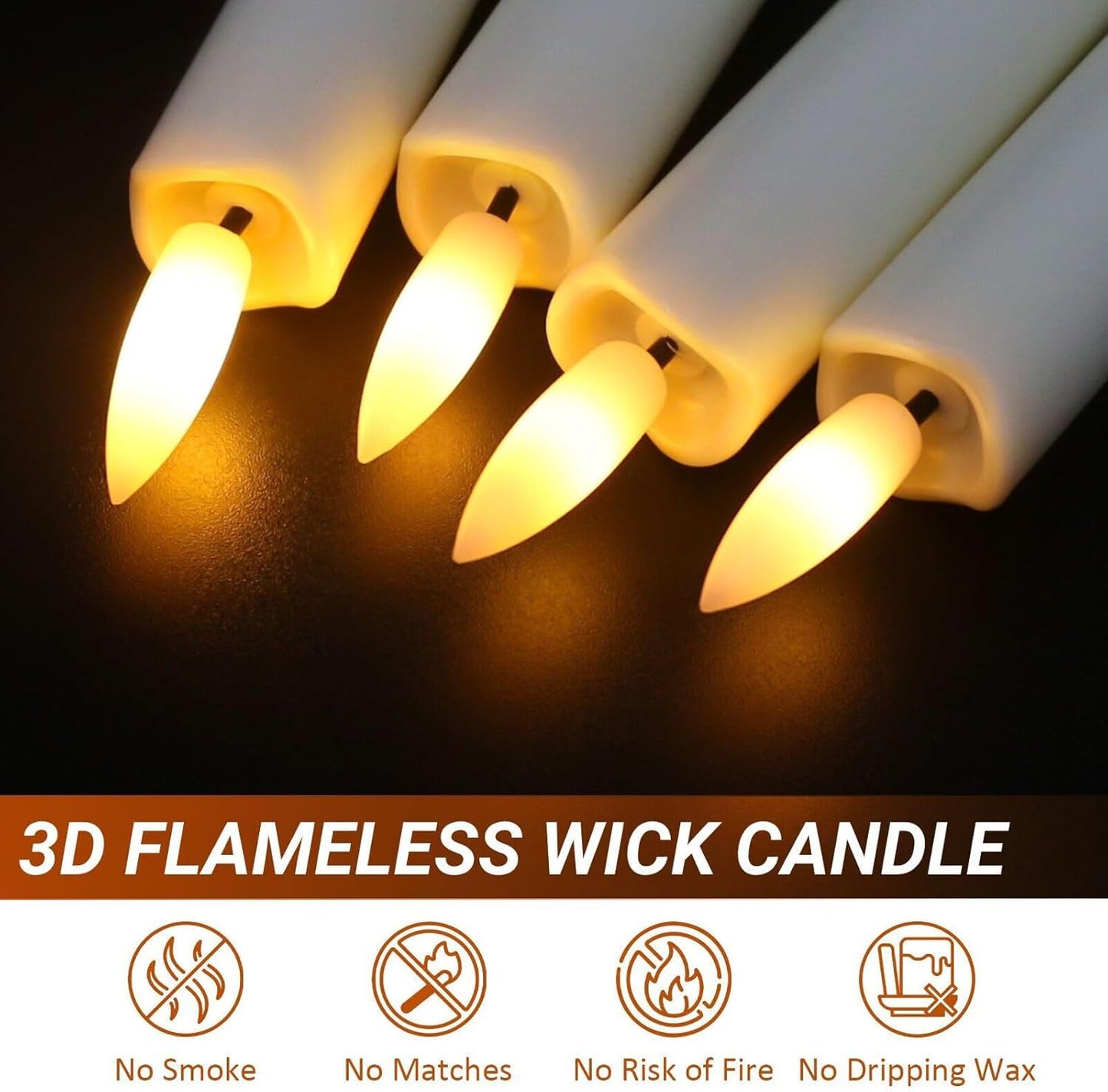 Sunjas 6PCS Flameless Taper Candles with 3D Flickering Flame Battery Operated Candles with 2 Remote with Button Cell Battery 10" Ivory LED Candlesticks Window Candle for Christmas Home Decor
