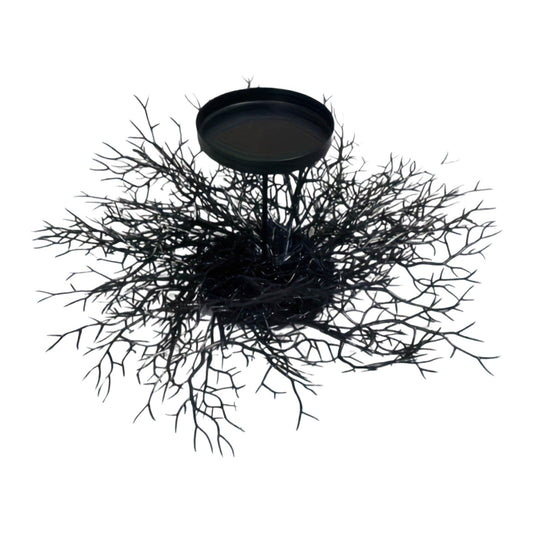 Mini Halloween Wreaths with Plastic Candle Holder, 5.5" Artificial Black Maple Leaves Candle Wreath Floral Twig Candleholder Wreath for Table Centerpieces Decorations