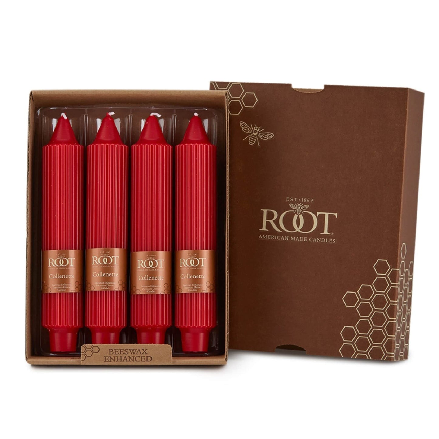 Root Candles 4-Count Unscented Dinner Candles Dripless Beeswax Enhanced Grecian Collenette Boxed Candle Set, 9-Inch, Willow