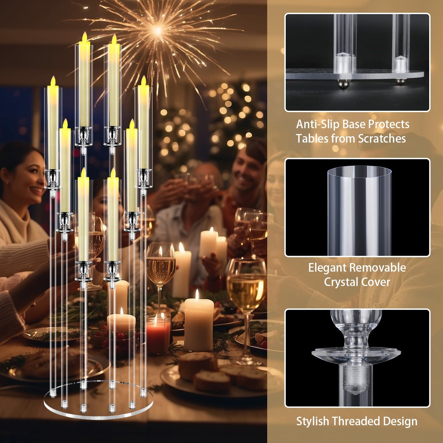 Cheloment 8 Arms Acrylic Candelabra Centerpieces for Tables, 38.5" Tall Clear Candle Holder for Wedding Dinner Party and Home Decor,Candlesticks Holder with LED Candles