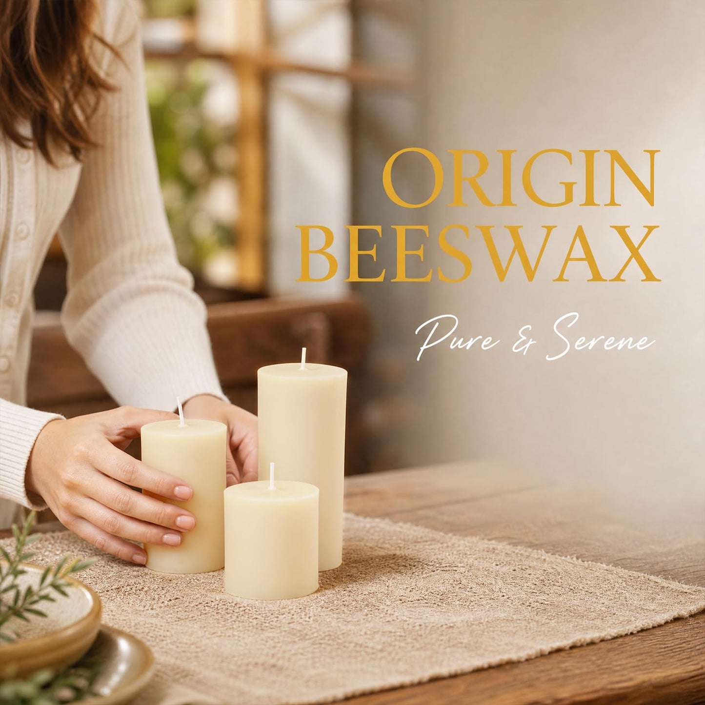 DEYBBY 2x4 inch Natural White Beeswax Pillar Candle Set of 2, Smokeless Dripless Pure Organic Beeswax Candles with Natural Scent for Wedding Home Decor Blackout Housewarming Event Gift (Cream