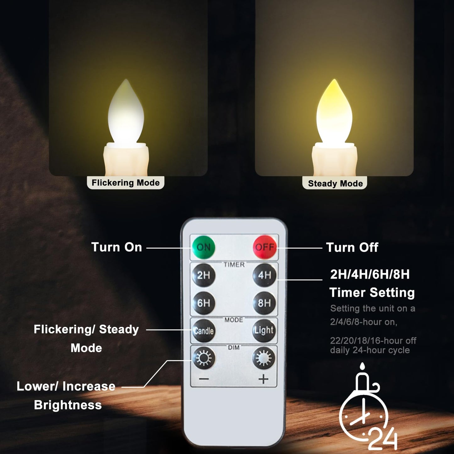 Kithouse Flameless Candles 10 Pack Battery Operated Window Candles with Drip Texture,Remote Timer,10 Removable Candle Holders,10 Suction Cups,20 AAA Batteries for Home Decor Christmas Wedding (Brown)