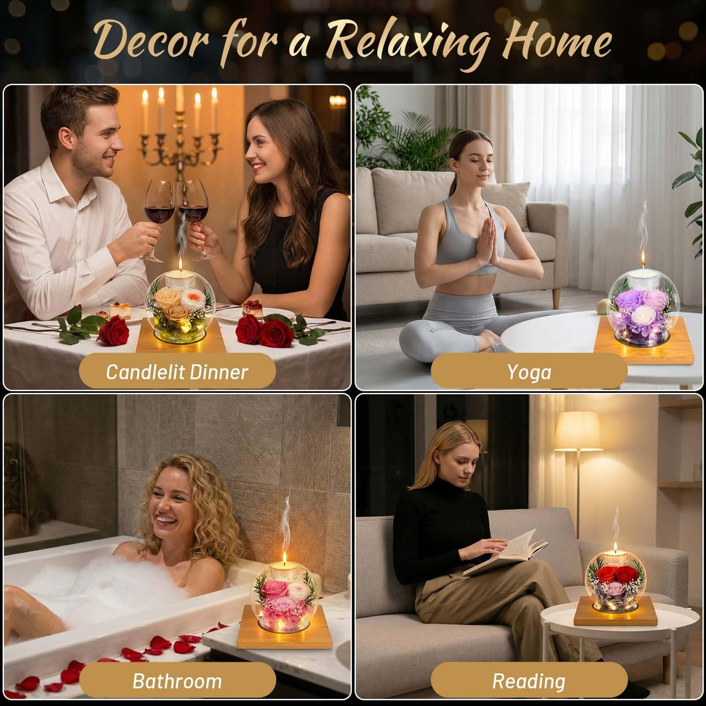 Preserved Champagne Real Rose in Glass with Scented Candles – Forever Flower Romantic Anniversary Christmas Birthday Valentines Mothers Day Gifts for Mom, Women, Wife, Girlfriend, Her, Grandma