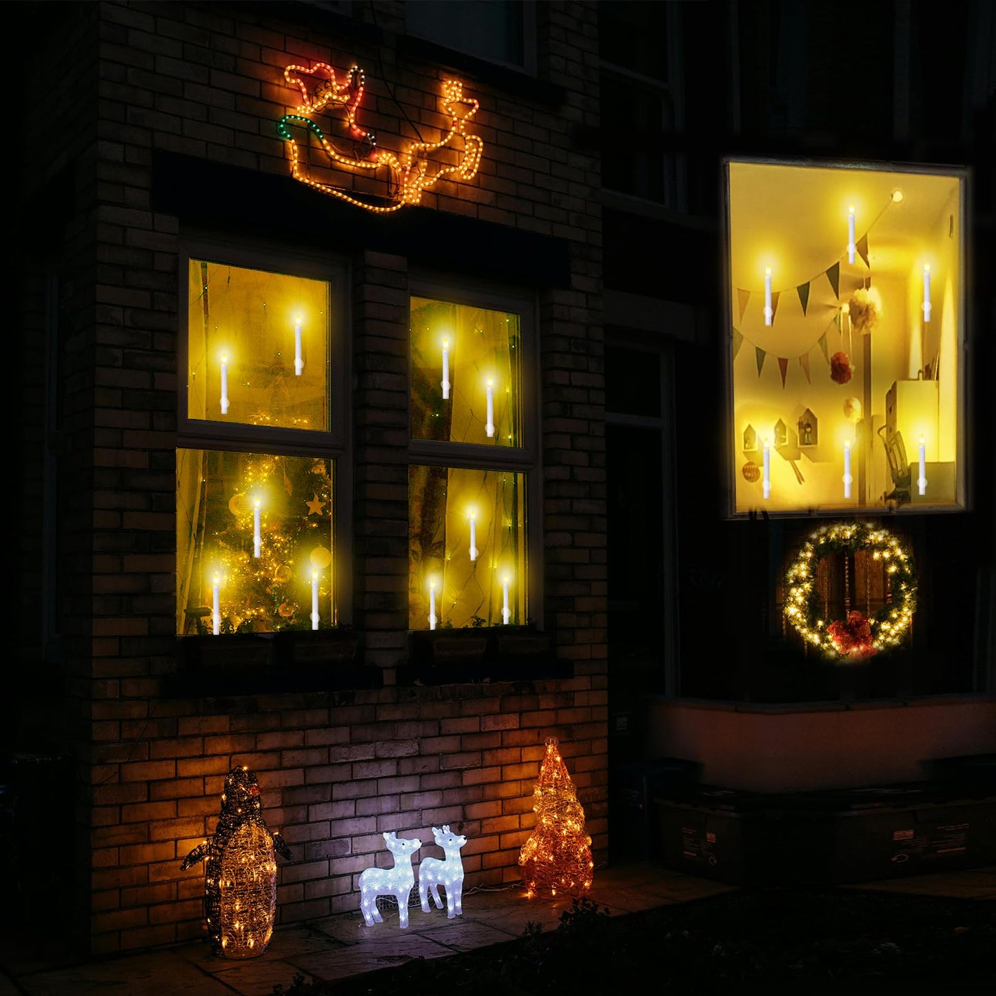 Kithouse Flameless Candles 10 Pack Battery Operated Window Candles with Drip Texture,Remote Timer,10 Removable Candle Holders,10 Suction Cups,20 AAA Batteries for Home Decor Christmas Wedding (Brown)