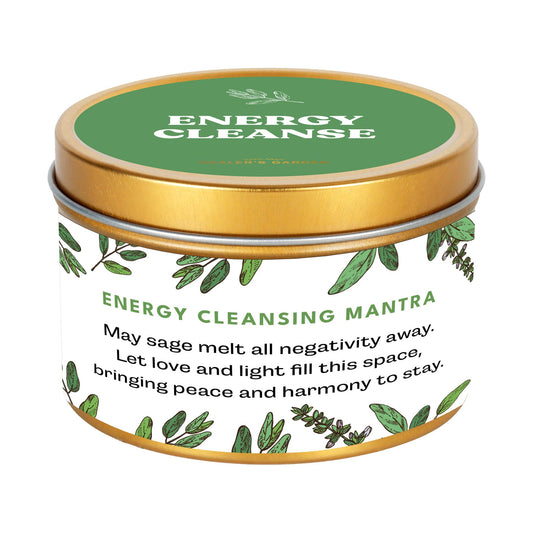 Premium Sage Candle with Energy Cleansing Mantra – Natural Soy Wax, Cotton Wick, Paraben and Phthalate-Free Scent, Non Toxic - Clean Scented Candles for New House, Housewarming, Smudging 6oz