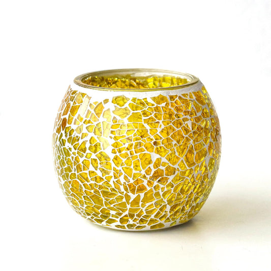 Golden Yellow Glass Votive Candle Holder – Crackle Votive Style, Great for Table Centerpieces & Home Decor (1 Pack)